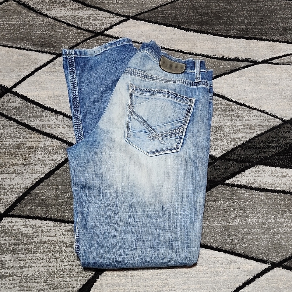 BKE JAKE EMBROIDERED LONG STRAIGHT-LEG DENIM JEAN